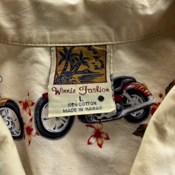 Winnie Fashion L Hawaiian Aloha Shirt Motorcycles Hibiscus Made in Hawaii Cotton - Picture 3 of 9